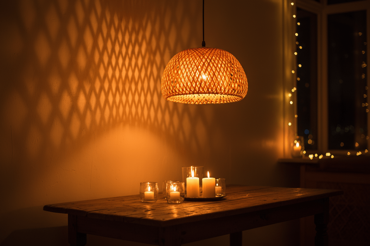 Boho-Pendellampe Aus Bambus – Hängelampe Für Wohn-, Schlaf- Und Esszimmer, Schwarz