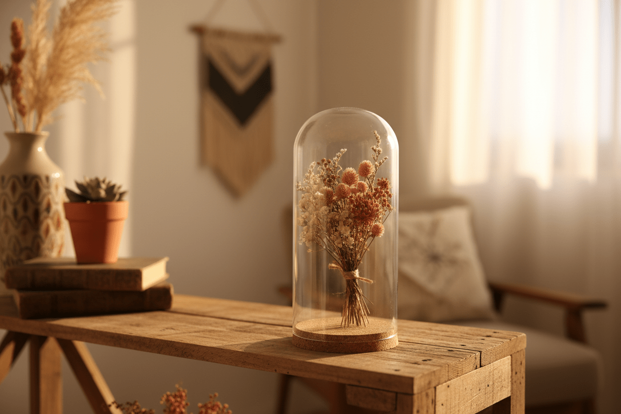 Glasglocke mit Holzsockel – Deko Vitrine Ø15cm | CalveraHome - CalveraHome