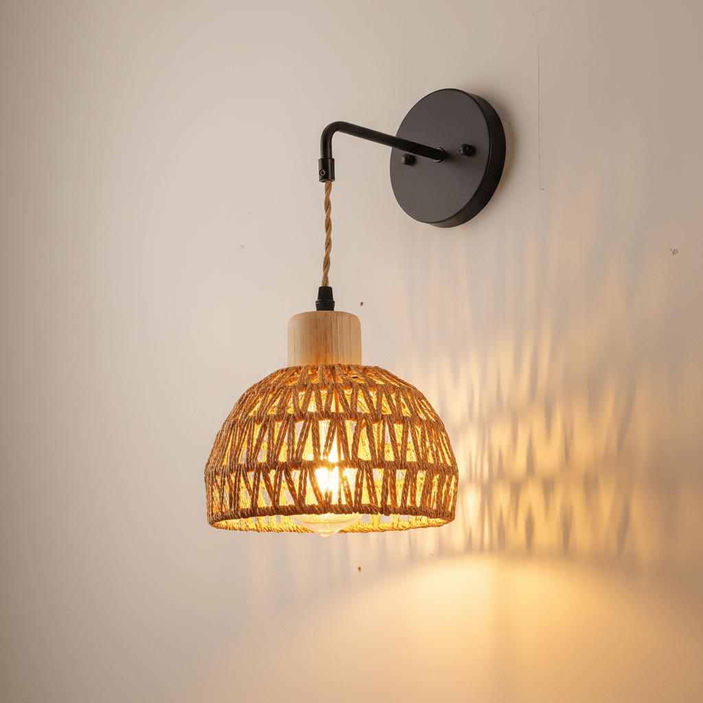 Japandi Rattan Wandleuchte – Bambus Boho CalveraHome - CalveraHome