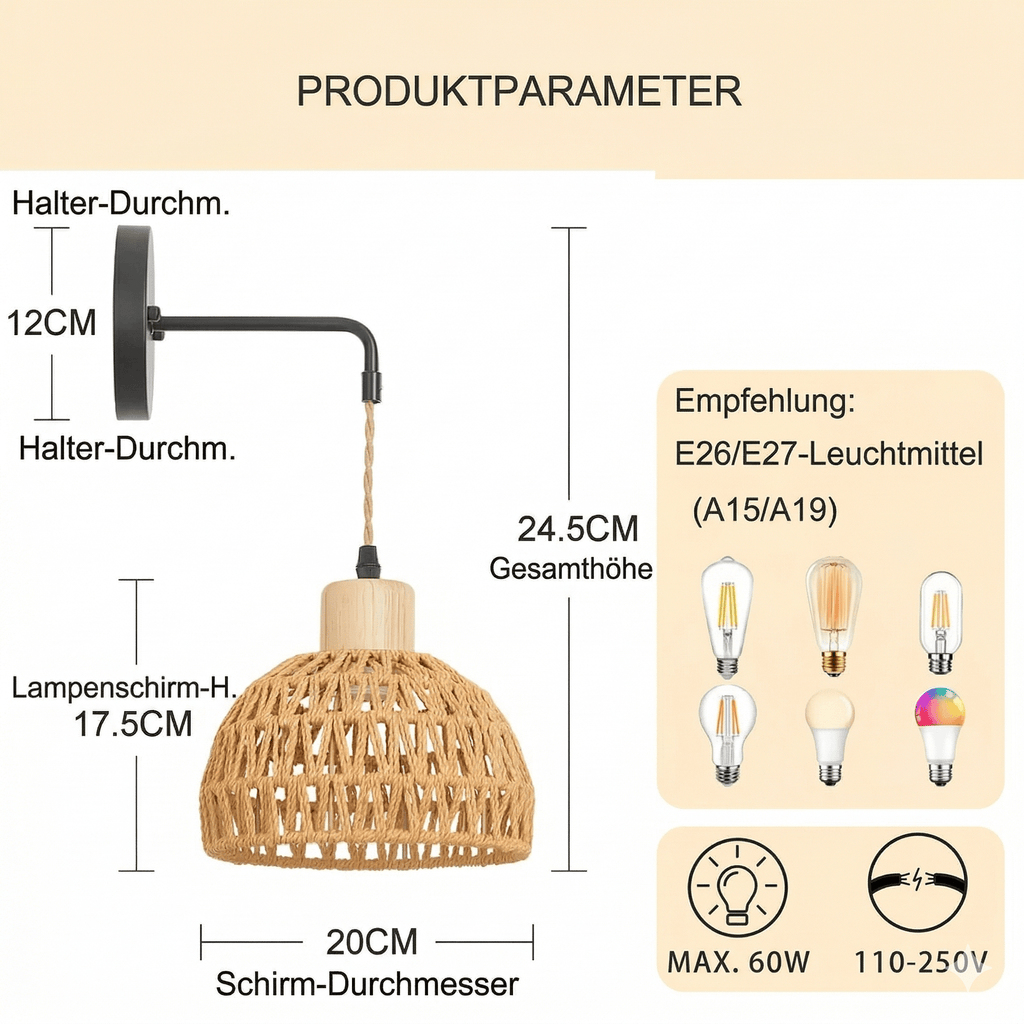 Japandi Rattan Wandleuchte – Bambus Boho CalveraHome - CalveraHome