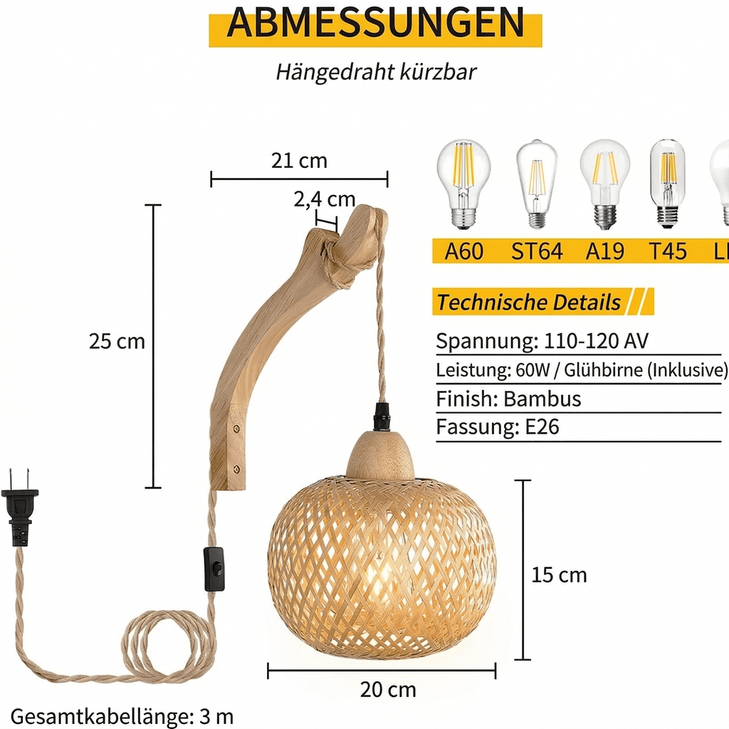 Japandi Wandlampe Bambus & Rattan – Boho Laterne | CalveraHome - CalveraHome