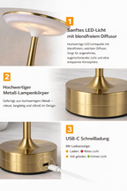LED Tischleuchte Kabellos – Touch - Sensor, Dimmbar, USB - Akku | CalveraHome - CalveraHome