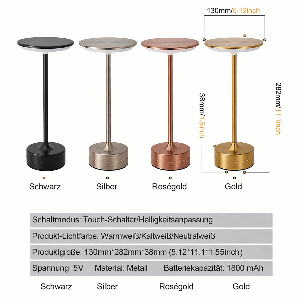 LED Tischleuchte Kabellos – Touch - Sensor, Dimmbar, USB - Akku | CalveraHome - CalveraHome