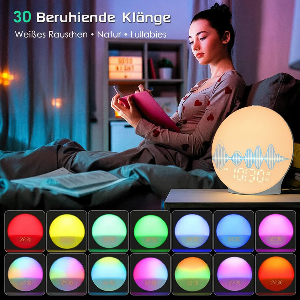 Lichtwecker mit Sonnenaufgang Simulation – Bluetooth & Weißes Rauschen - CalveraHome