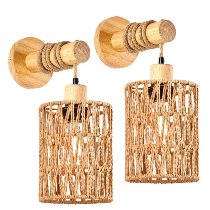 Rustikale Hanfseil Wandlampe – Rattan Farmhouse Licht - CalveraHome