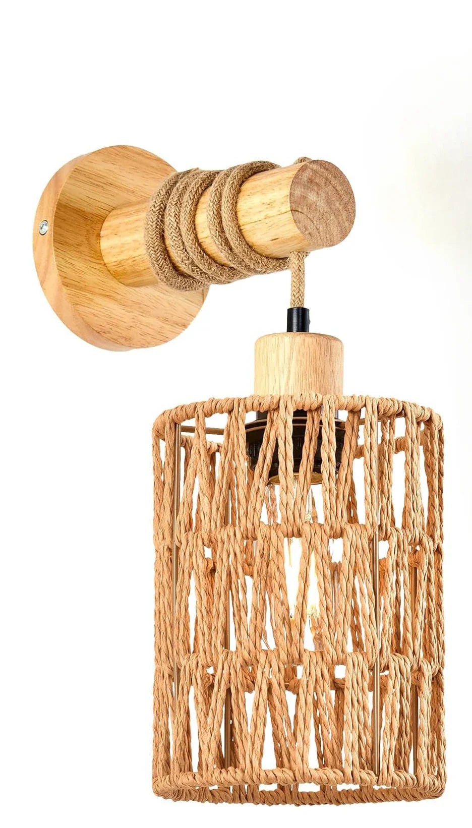 Rustikale Hanfseil Wandlampe – Rattan Farmhouse Licht - CalveraHome