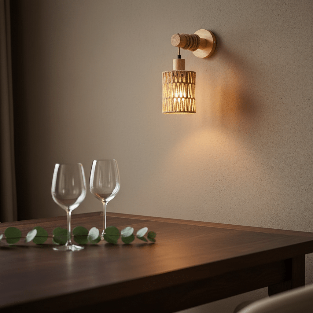 Rustikale Hanfseil Wandlampe – Rattan Farmhouse Licht - CalveraHome
