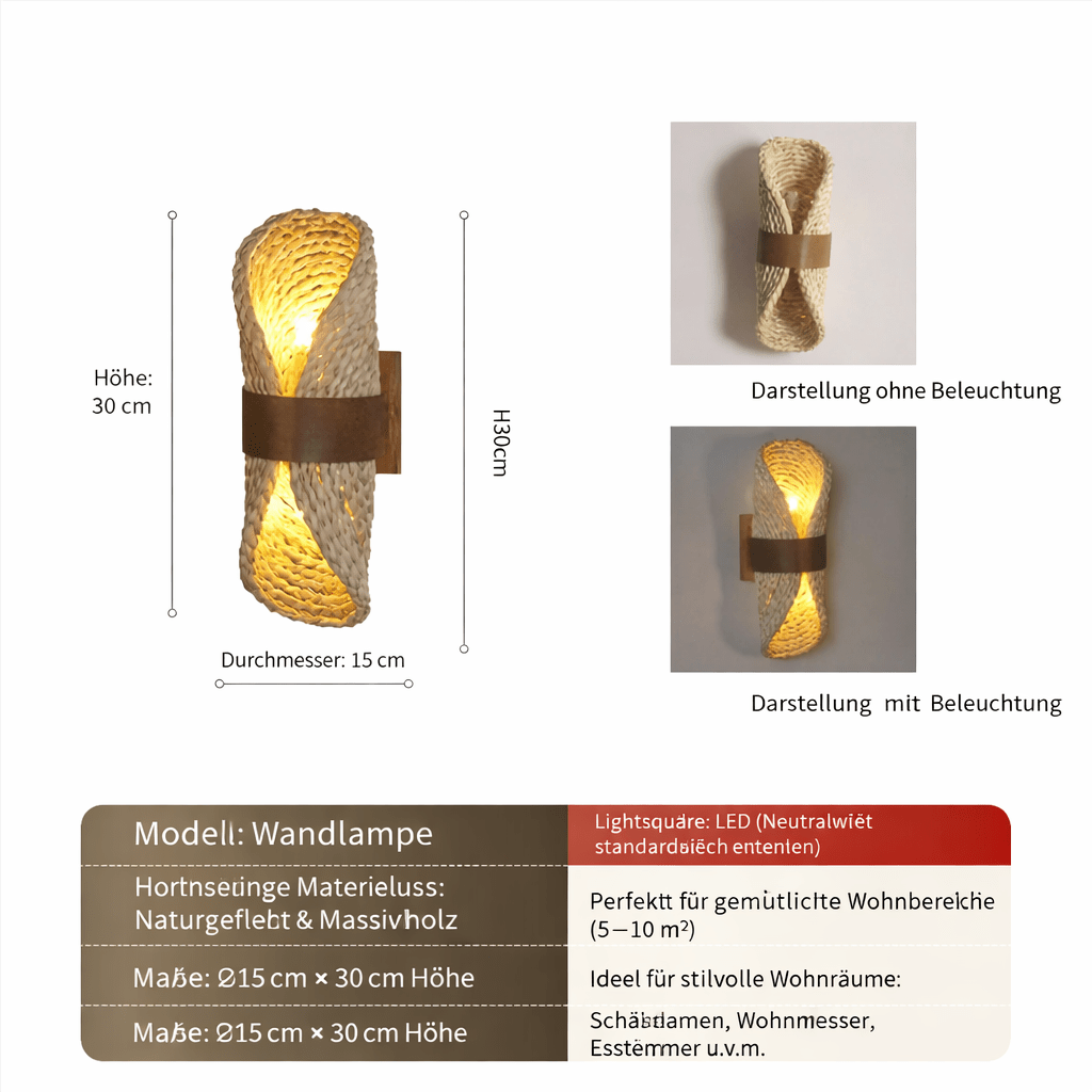 Vintage Rattan Wandleuchte – Retro Boho Lampe | CalveraHome - CalveraHome